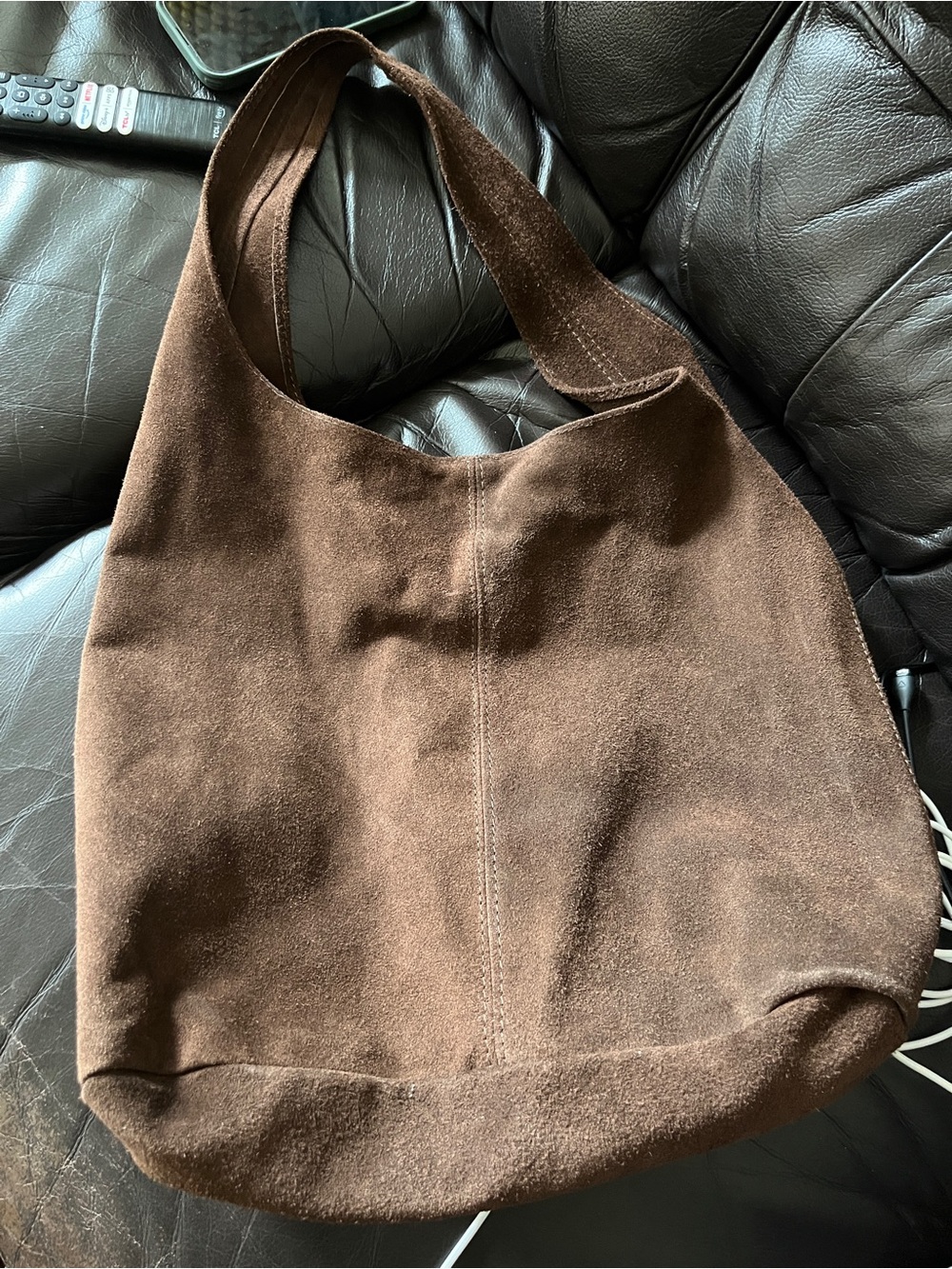 Brown Suede Hobo Shoulder Bag